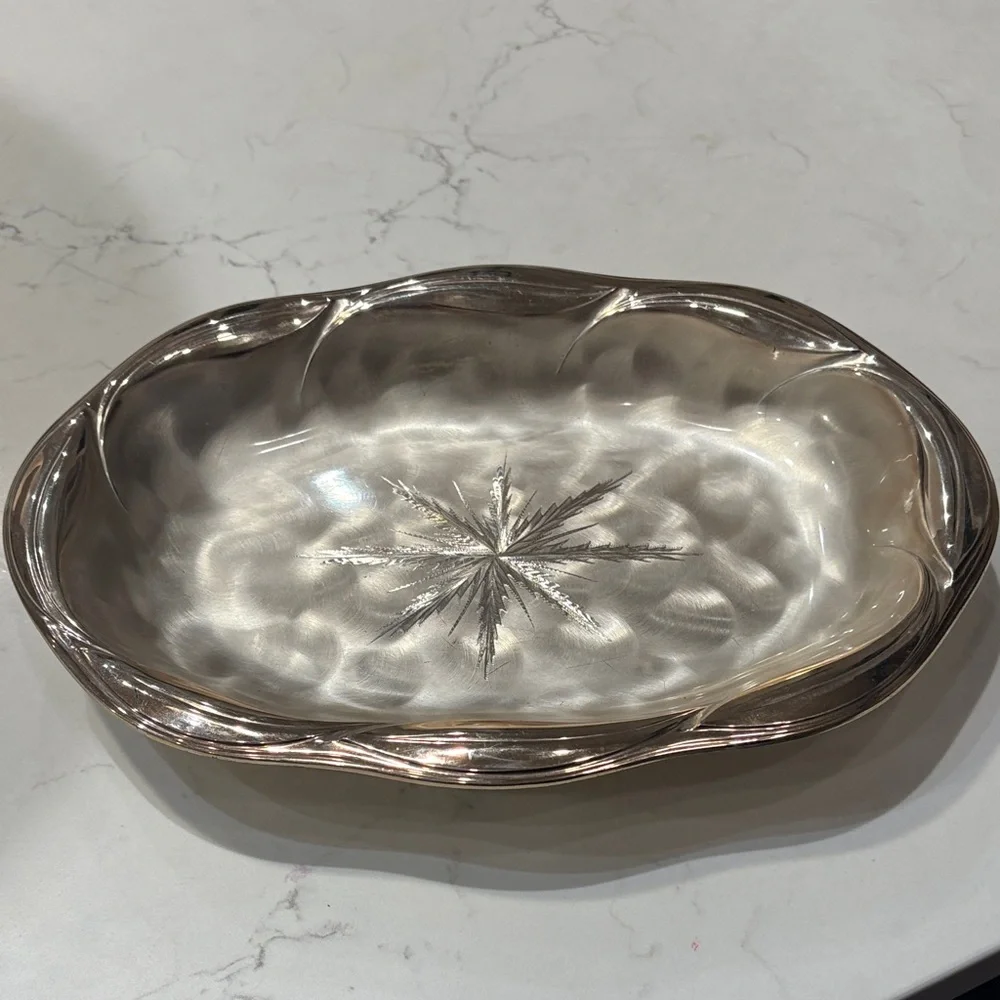 WMF Ikora Vintage Silver Plated Footed Dish Tray Oval Star Design‎ Luster MCM